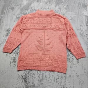 Vintage Willow Bay Mock Neck Christmas Tree Knit Tunic Sweater Size L Peach Pink